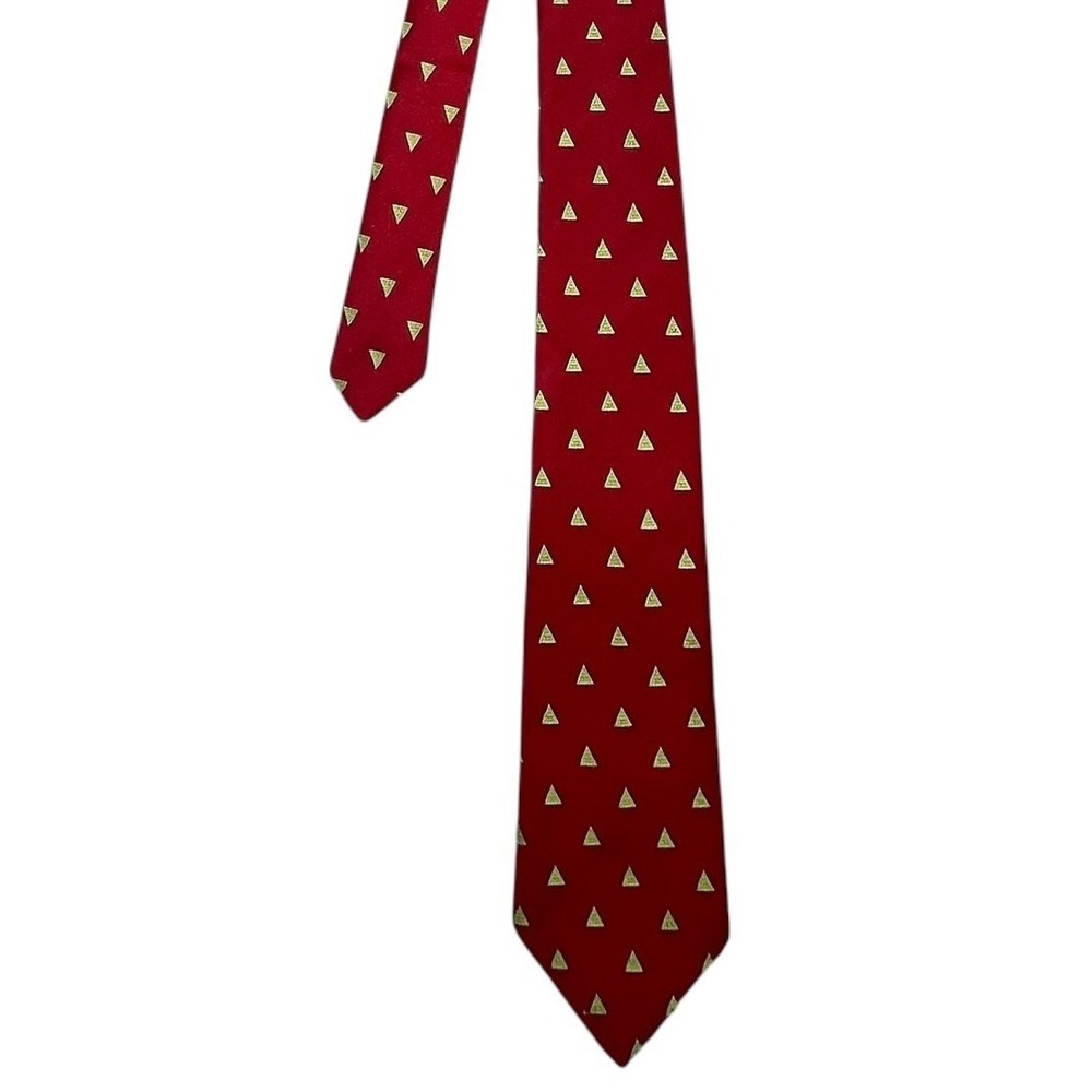 Avon Red Necktie Mens OS 1985 Vintage Geometric Triangle Pattern Polyester
